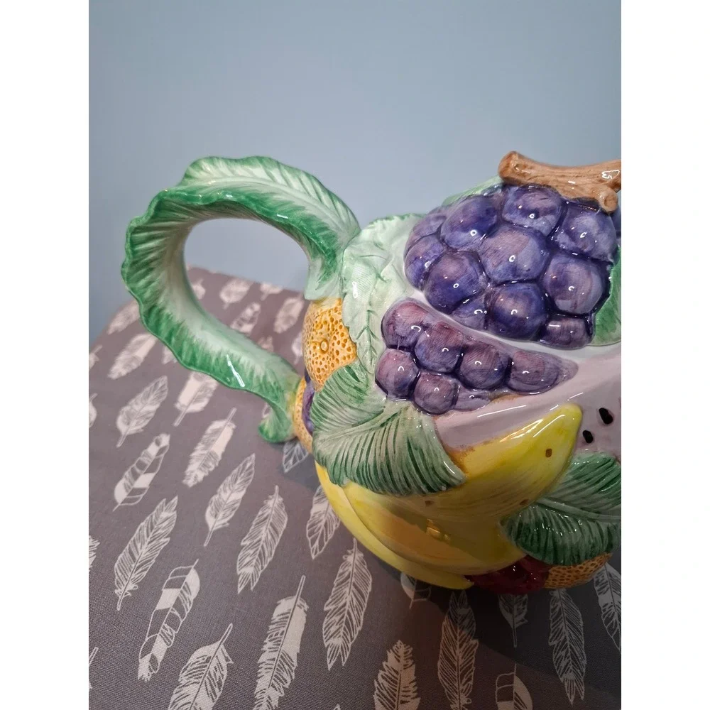 Vintage Fitz and Floyd Calypso Fruit Teapot 40oz Ceramic Grapes Watermelon